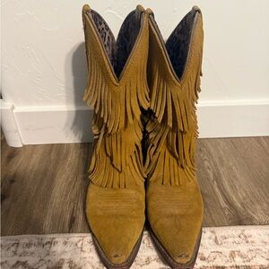 Dingo Fringe Suede Western Boots - Tan